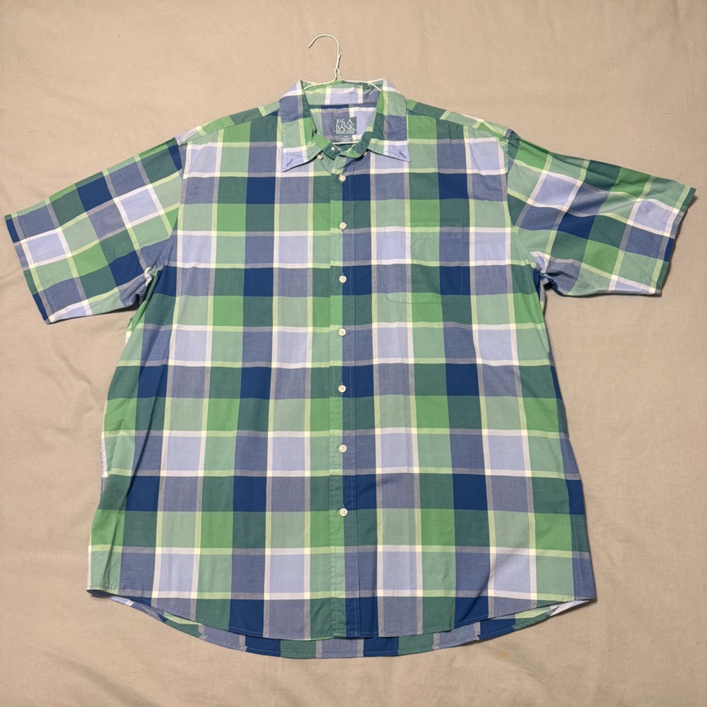 Jos. A. Bank STAYS COOL, Green and Blue Checkered Shirt